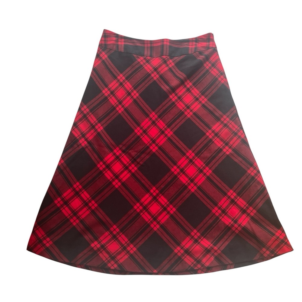 Laura Scott Women's Size‎ 10 Red Black Plaid Midi Skirt A-Line Holiday Winter